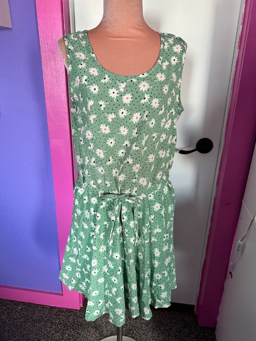 Angie Womens Green Floral Daisy Summer Dress